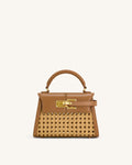 Elise Woven Top Handle Bag - Brown