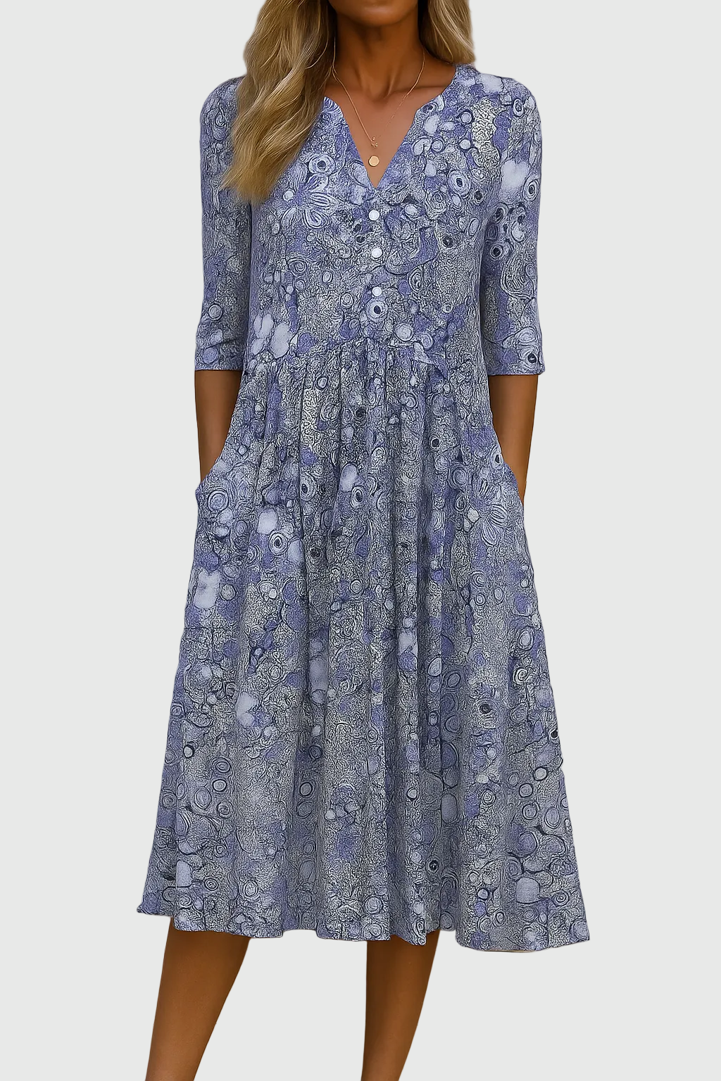 Ellie | Graceful V-Neck Elegance Midi Dress