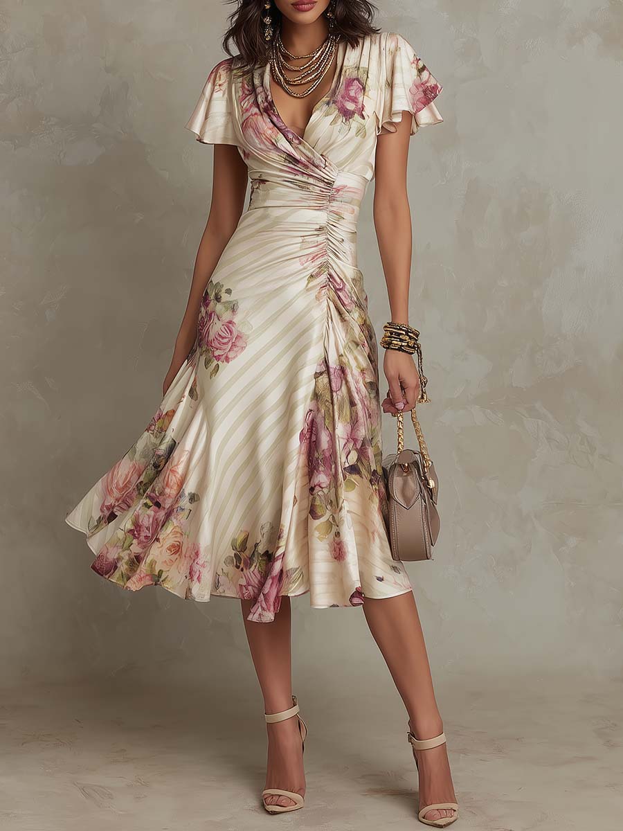 Elara | Vintage Floral Midi Dress