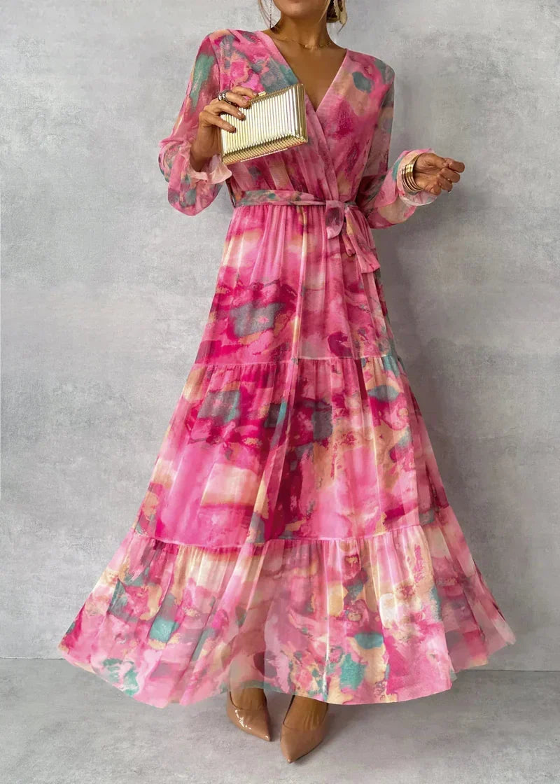 Zoey | Vibrant Floral Wrap Dress With A Flattering Tiered Silhouette