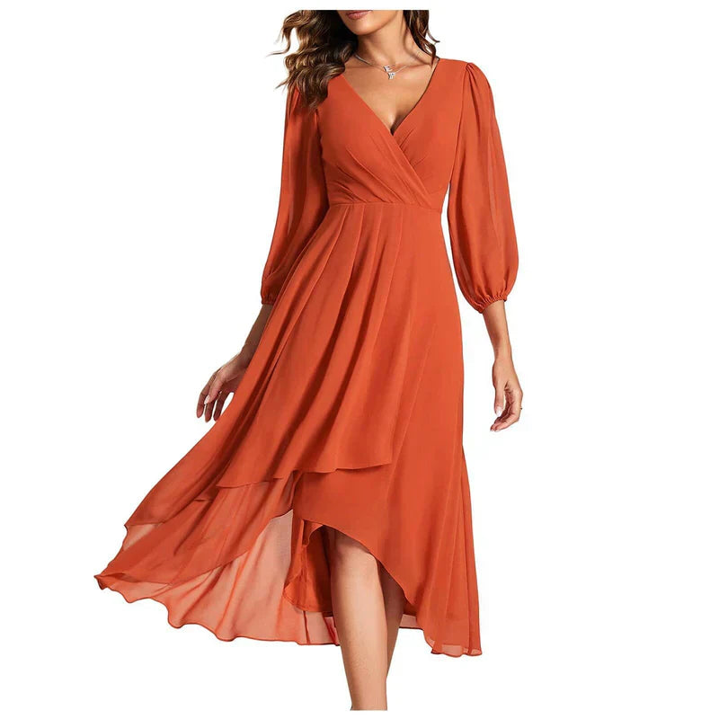 Vittoria | Elegant Dress With An Asymmetrical Hem And Flowing Sleeves For A Refined Look