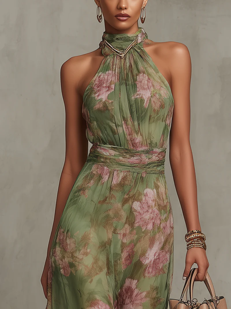 Livia | Elegant Floral Halterneck Maxi Dress