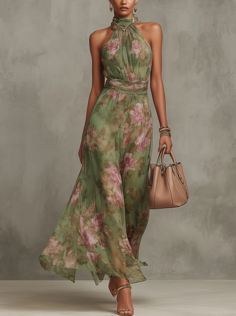 Livia | Elegant Floral Halterneck Maxi Dress