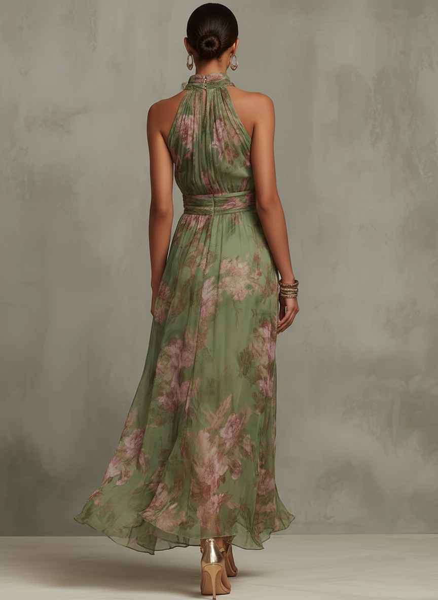 Livia | Elegant Floral Halterneck Maxi Dress
