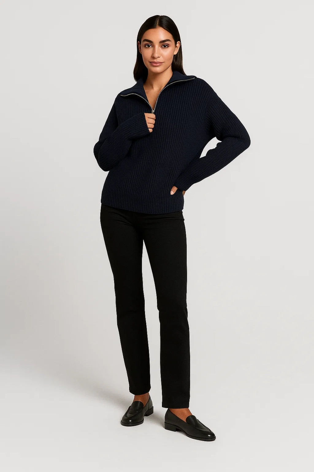 FFION | WAFFLE-KNITIP-COLLAR SWEATER